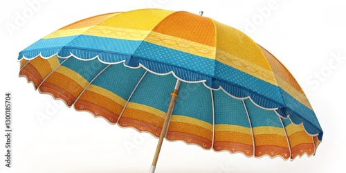 Colorful Striped Beach Umbrella 3D Render, Summer Concept, Beach Parasol beach umbrella, summer