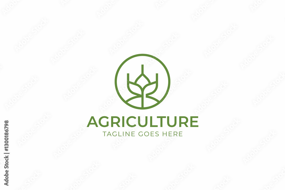 Modern and Creative Agriculture Logo Design Featuring a Green Plant Symbol