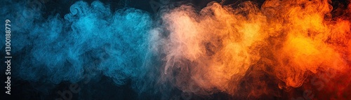 Blue and orange smoke swirl, abstract background, design element