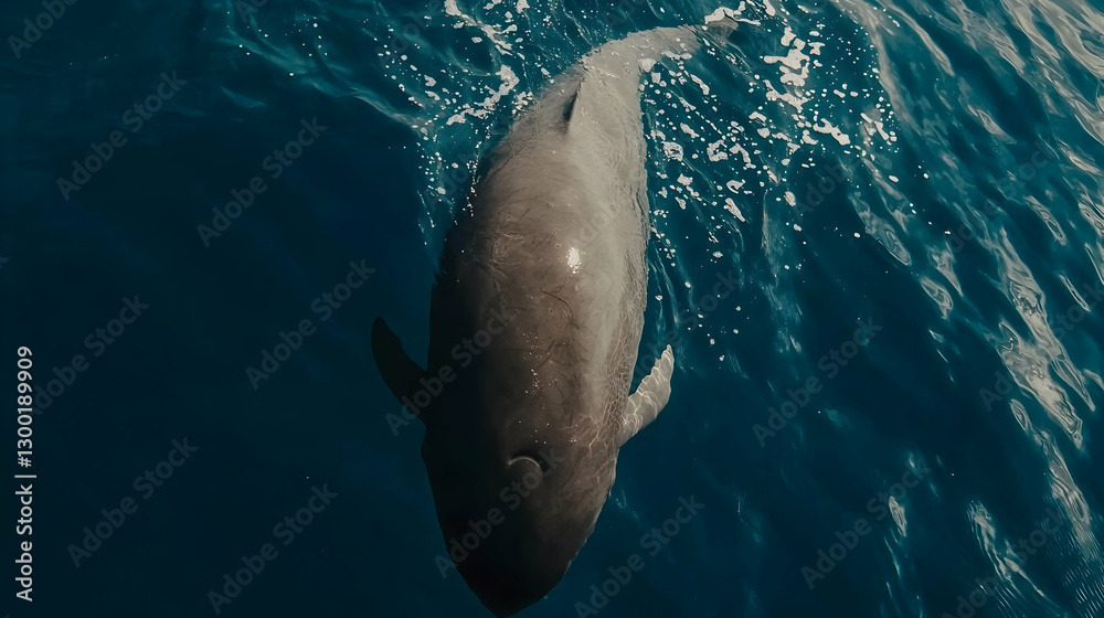 Naklejka premium Whale surfacing ocean deep blue water wildlife background travel documentary