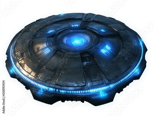 Fototapeta Naklejka Na Ścianę i Meble -  Spaceship hovering, futuristic design, sci-fi background, game asset