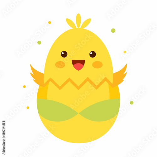 Happy Easter Day Greeting Card Background With Cute Yellow Chicken In Egg Vector Illustration on white background
