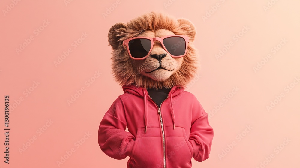 Fototapeta premium lioness in red tracksuit and sunglasses hip-hop fashion digital art