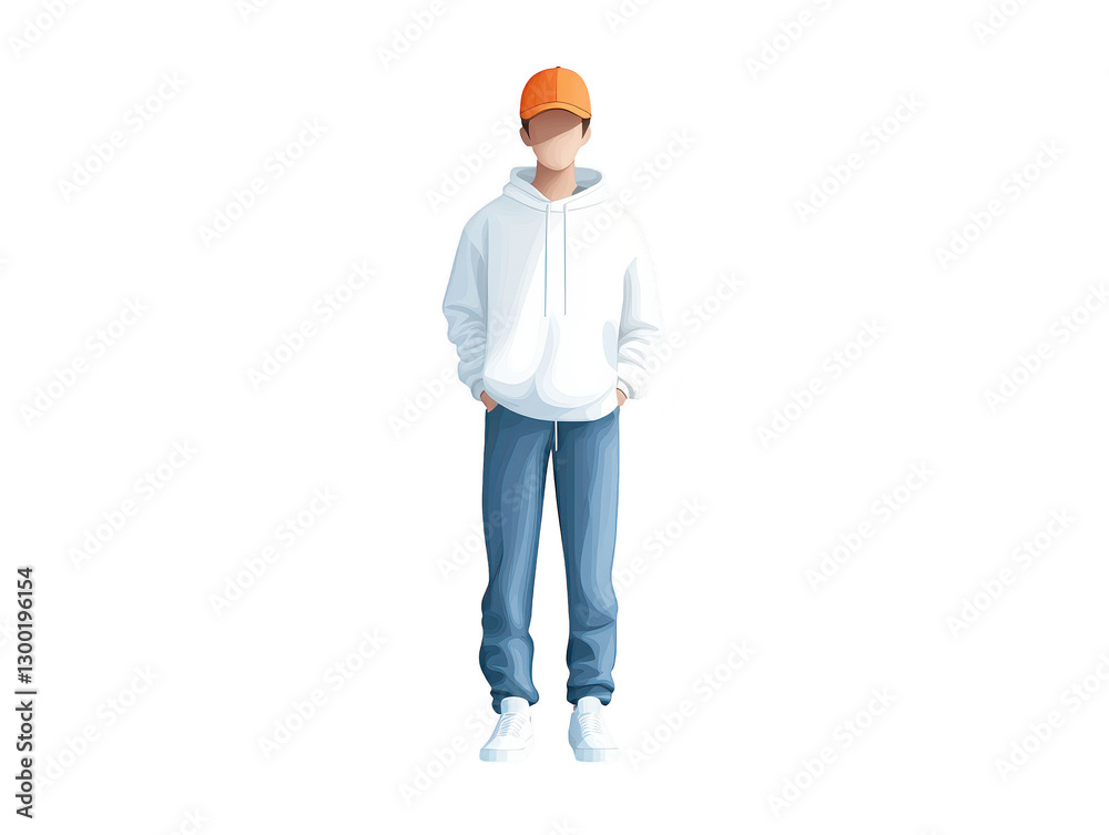 Stylish man in white hoodie and blue jeans, a minimalist fashion portrait Stylish man in white hoodie and blue jeans, a minimalist fashion portrait