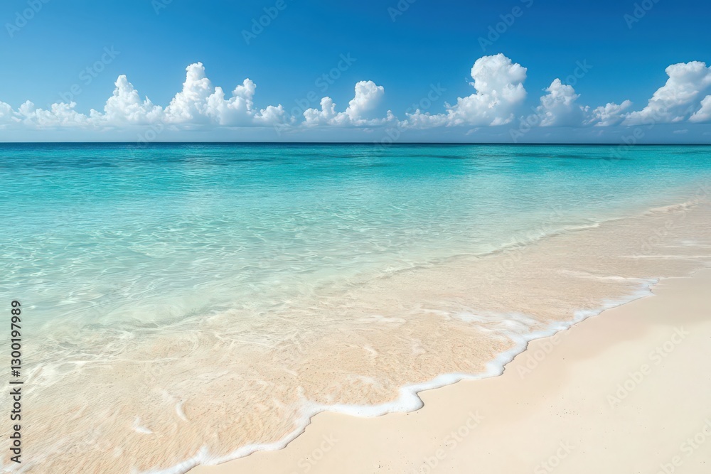 Tranquil Turquoise Water Lapping Pristine White Sand Beach Under Blue Sky Tranquil Turquoise Water Lapping Pristine White Sand Beach Under Blue Sky