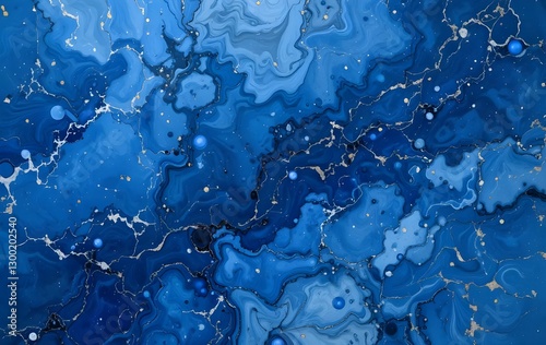 Abstract Blue Marble Artwork with Golden Accents
