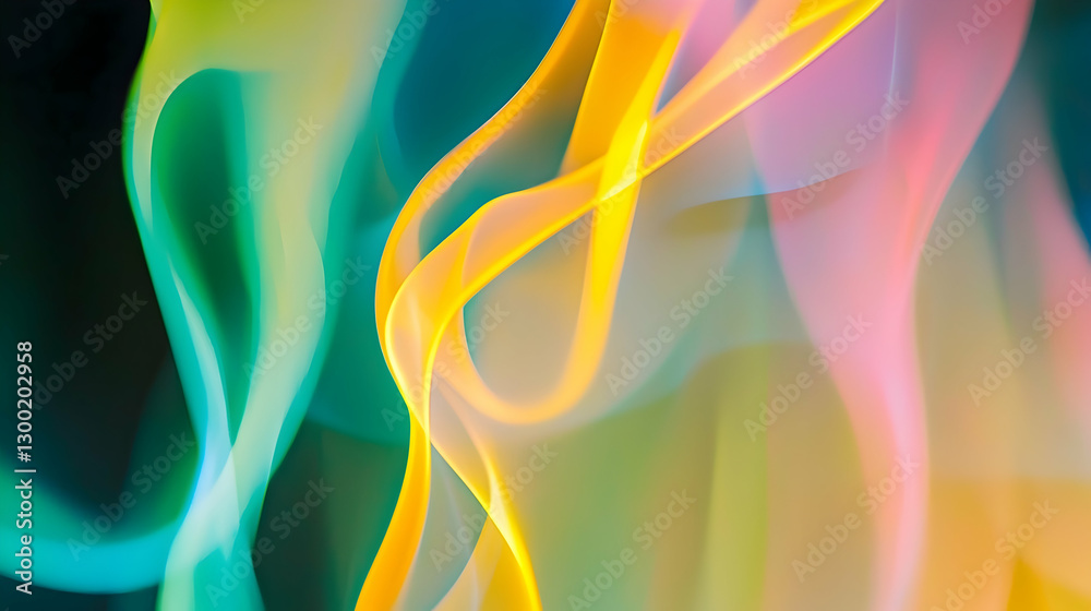 Abstract colorful smoke swirls against dark background, studio shot, design element Abstract colorful smoke swirls against dark background, studio shot, design element