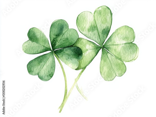 Watercolor clover leaves, isolated, white background, spring design