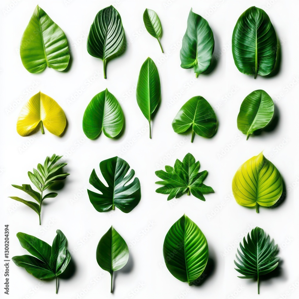 Fototapeta premium Collection of Various Green Leaves on White Background for Design
