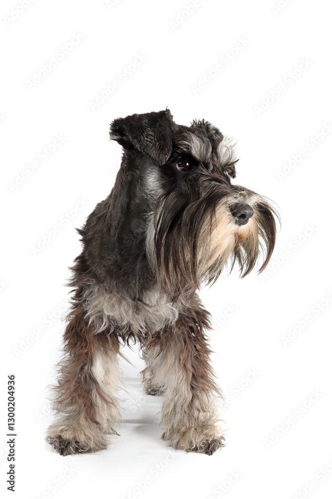 Front-facing standing miniature Schnauzer isolated on a white background Front-facing standing miniature Schnauzer isolated on a white background