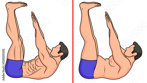 Принти на полотні illustration of a supine man doing leg raises, crunch exercises to build abs, be