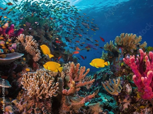 Wallpaper Mural "Vibrant Coral Reef with Tropical Fish and Sunlight Rays" Torontodigital.ca