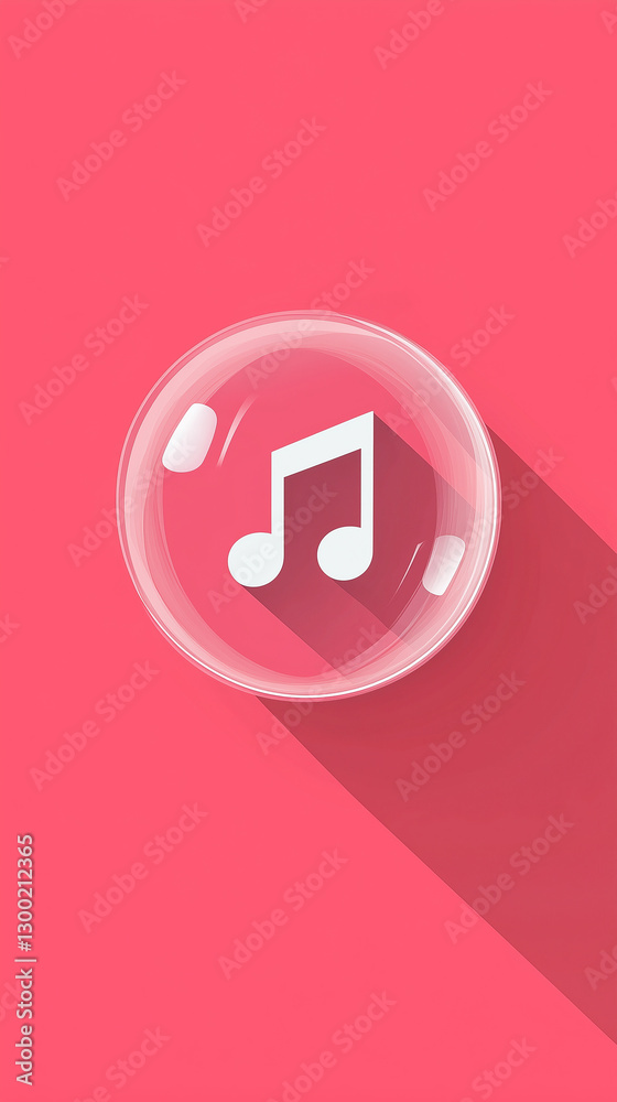 A music note icon inside a transparent bubble on a pink background, symbolizing sound and creativity. A music note icon inside a transparent bubble on a pink background, symbolizing sound and creativity.