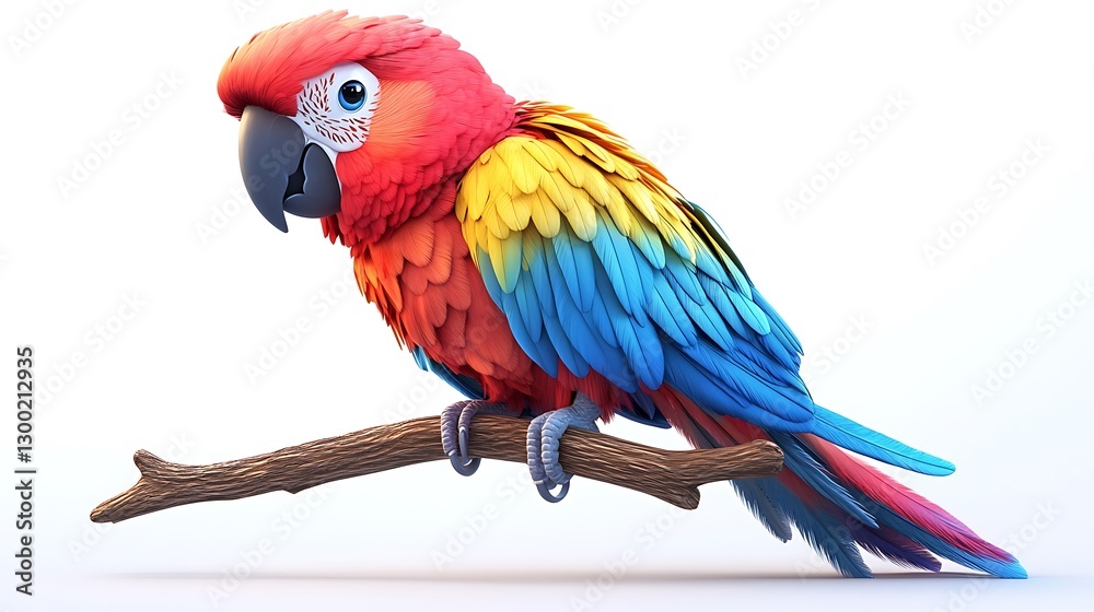 Fototapeta premium Vibrant scarlet macaw parrot on tree branch tropical jungle wildlife scene