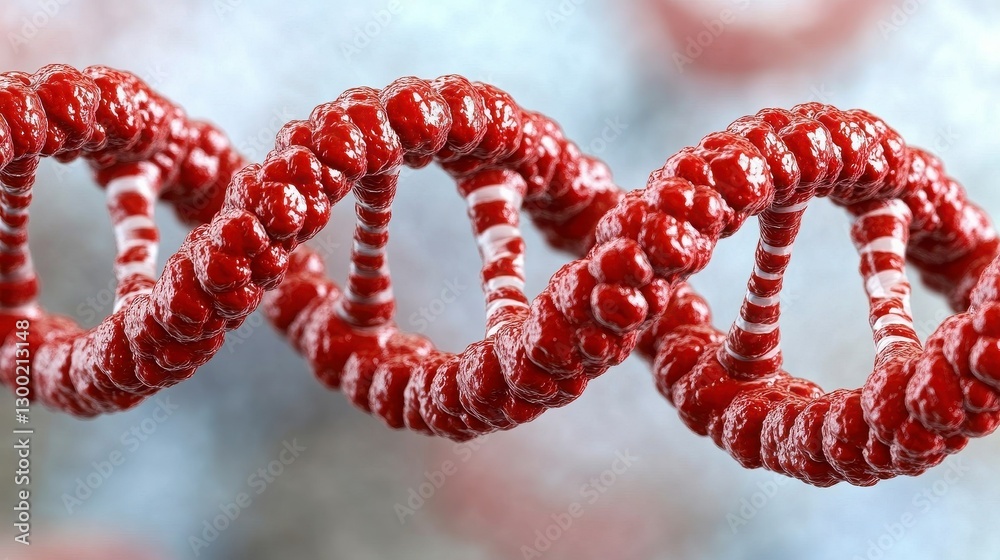 Detailed Close-Up of Red DNA Helix Structure on Abstract Background Detailed Close-Up of Red DNA Helix Structure on Abstract Background