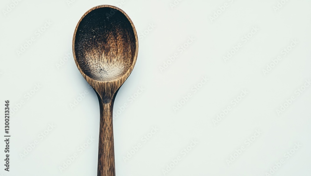 Rustic wooden spoon on white, minimalist background Rustic wooden spoon on white, minimalist background