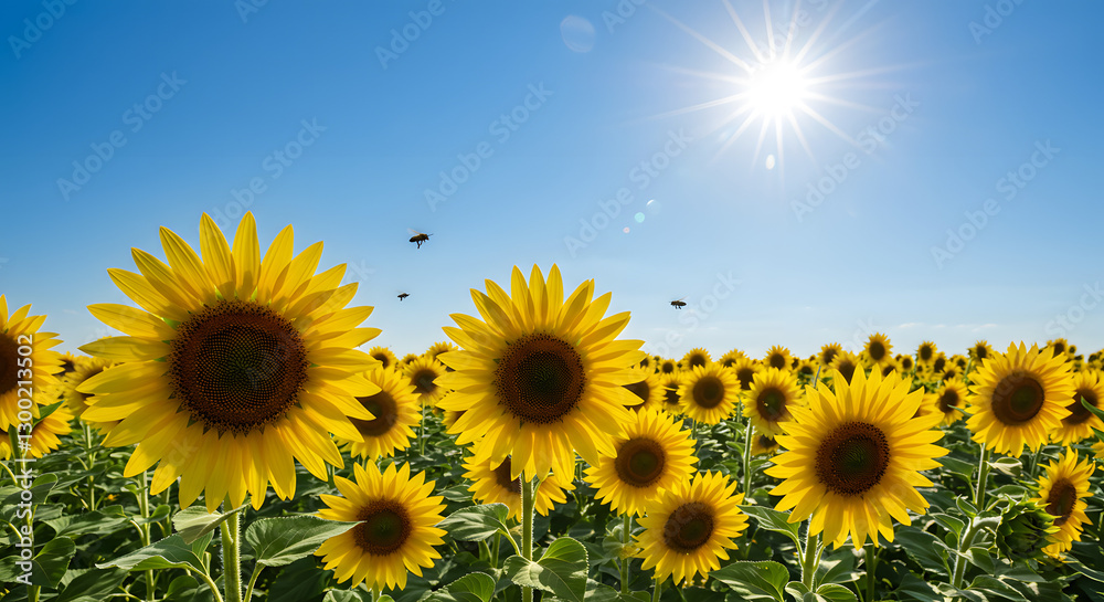 Fototapeta premium sunflower field with blue sky