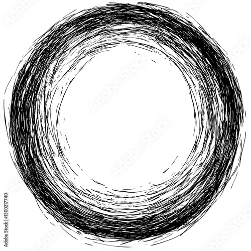 Grungy round scribble circle hand drawn with thin line, divider shape. Png clipart on white or transparent background