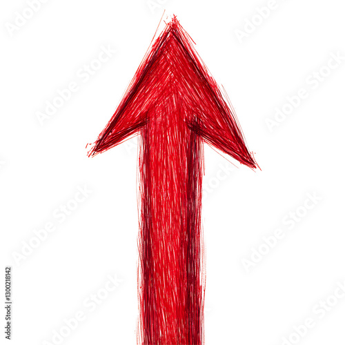 Red arrow up line hand drawn isolated on white or transparent background