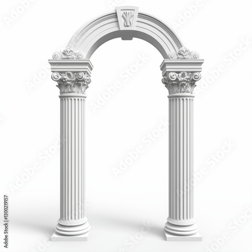 Beautiful white archway adorned with columns creating a stunning visual effect against a soft background