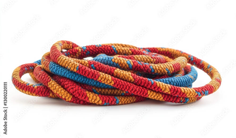 Colorful climbing rope coiled on white background Colorful climbing rope coiled on white background