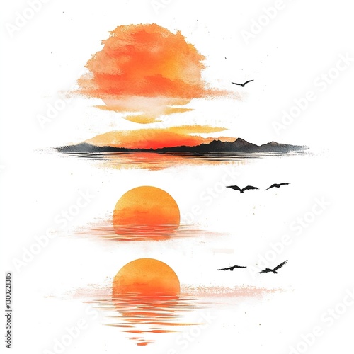 Sunsets isolated on white 