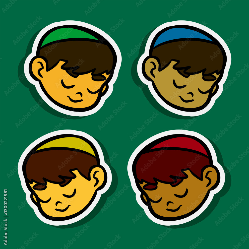 Cute Cartoon Kids Faces Cartoon Sticker Illustration Cute Cartoon Kids Faces Cartoon Sticker Illustration
