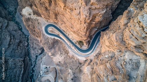 Aerial View Winding Mountain Road Desert Canyon Cliff Landscape Travel