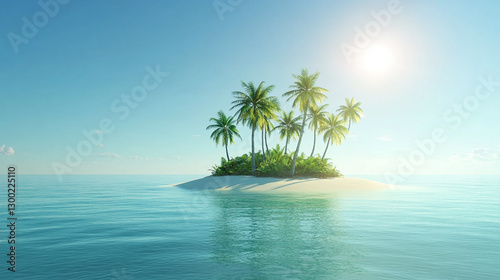 A stunning beautiful view of a tropical island with palm trees in the open ocean
