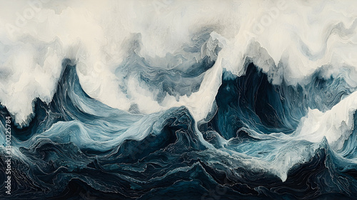Abstract ocean waves digital art; swirling, textured background; calming, meditative mood; website banner