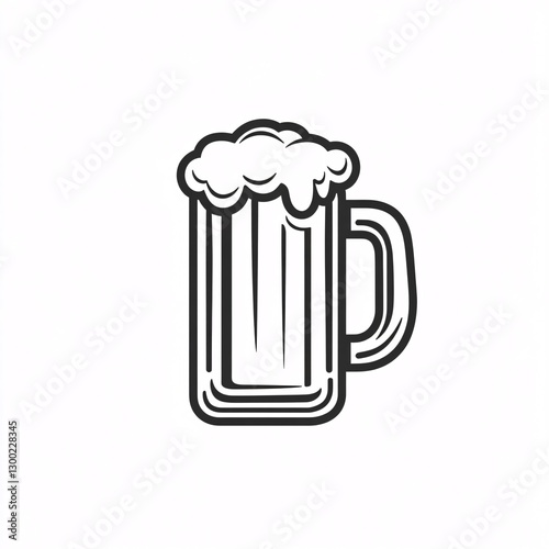A minimalist black-and-white line drawing of a foaming beer mug