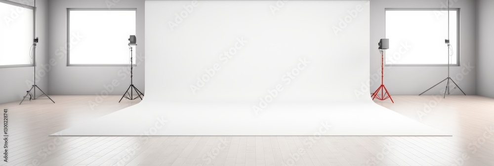 Photo studio with blank backdrop, lights, and windows for product or portrait photography Photo studio with blank backdrop, lights, and windows for product or portrait photography