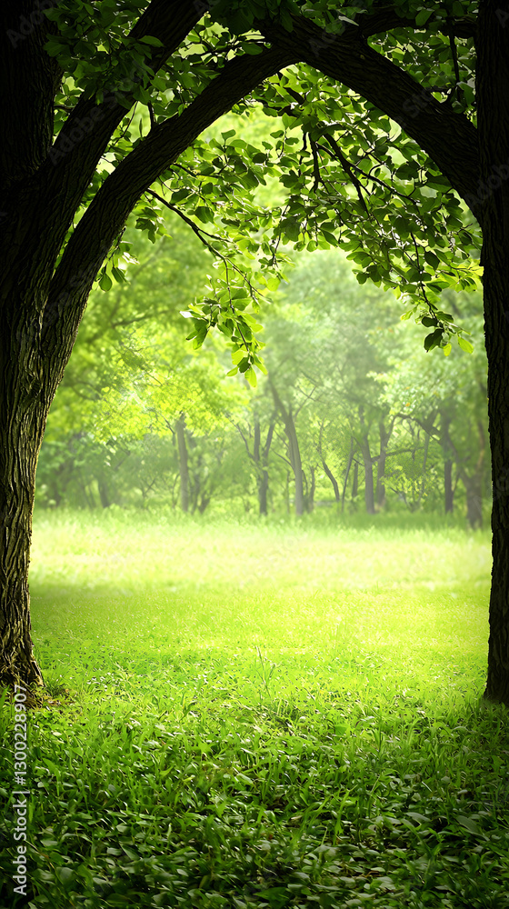 Fototapeta premium Sunlit Forest Path Through Arching Trees