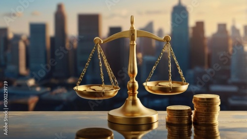 Golden balance scale weighing money and Earth