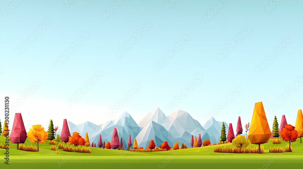 Obraz premium Pixelated Autumnal Landscape With Mountains And Colorful Trees Under Blue Sky