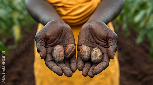 Woman Showing Nuts in Field