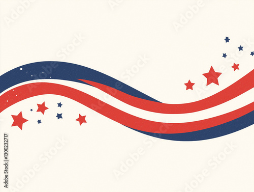 Colorful wave design with red and blue stripes and stars for patriotic celebrations and events