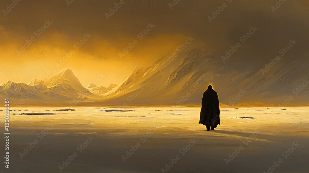 Solitary Figure in a Golden Desert Landscape Solitary Figure in a Golden Desert Landscape