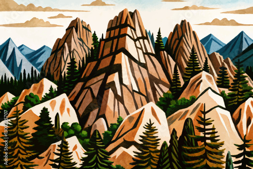 high green mountains national park abstract cartoon illustration