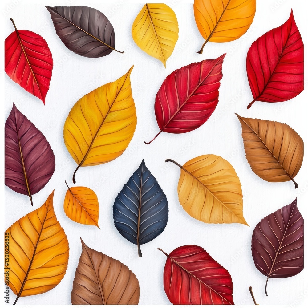 Fototapeta premium Assortment of autumn leaves in different shapes and colors beautifully displaying the vibrancy and diversity of fall