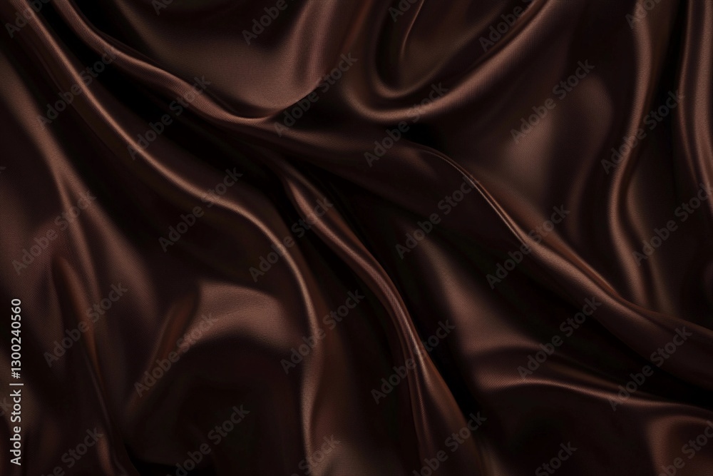 Fototapeta premium Elegant Dark Brown Silk Fabric Draping Softly Under Warm Light. Generative AI