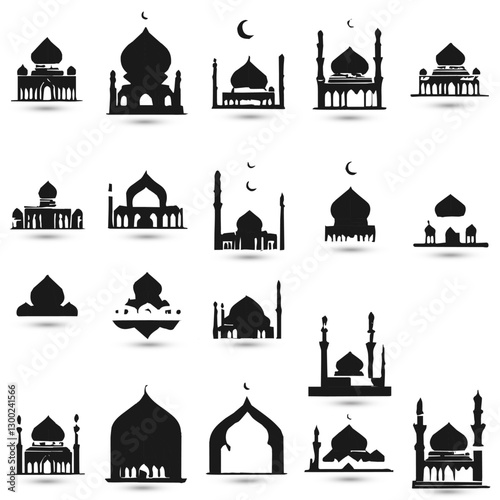 Set logo hanging Islamic raditional muslim symbols of Ramadan Mubarak fanous