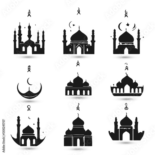 Set logo hanging Islamic raditional muslim symbols of Ramadan Mubarak fanous