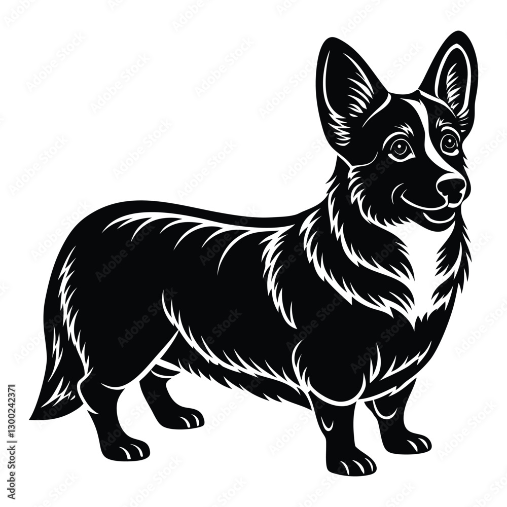 Fototapeta premium Pembroke Welsh Corgi Dog Silhouette. Pembroke Welsh Corgi Silhouette Vector. Stylish Corgi Silhouette Design. Pembroke Welsh Corgi Dog Standing silhouette isolated on a white background