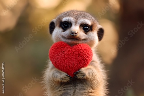 Wallpaper Mural Meerkat - my beloved animal. Cute meerkat baby with fluffy red heart on in a natural habitat. Digital ads animal visual idea. Valentine's day nature theme. Animals expressing love. Wild love. Torontodigital.ca