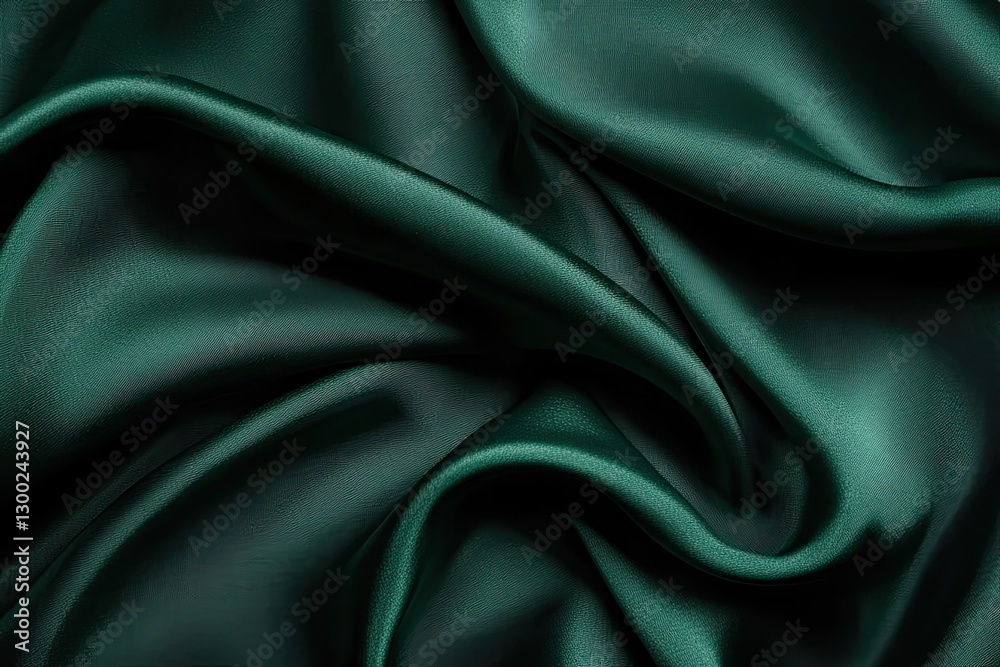 Fototapeta premium Luxurious Emerald Green Silk Fabric Draped Texture Background Image