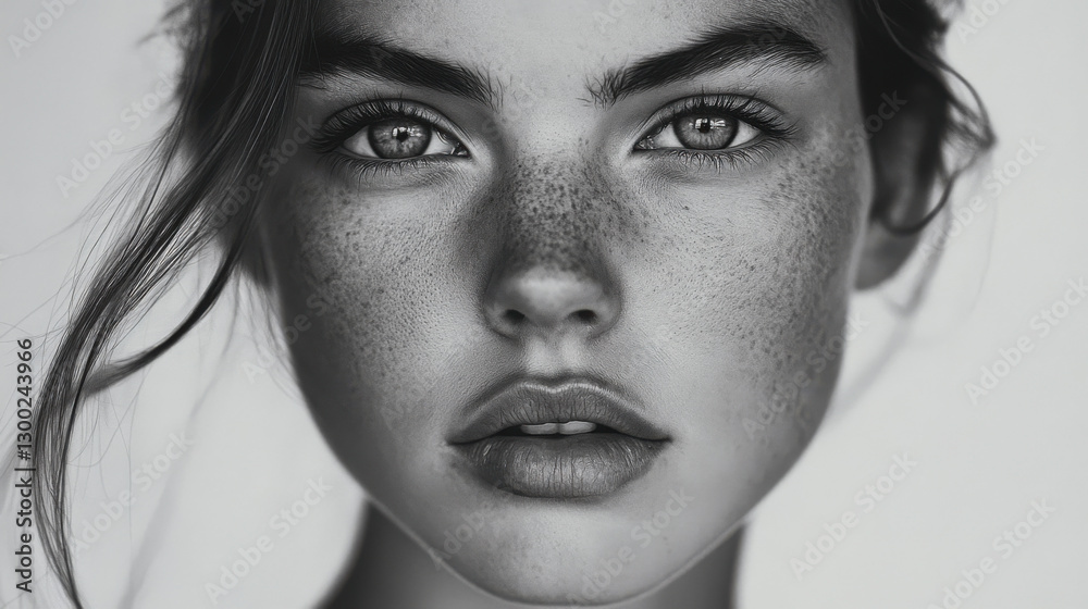 Fototapeta premium A timeless grayscale portrait of a woman with striking features