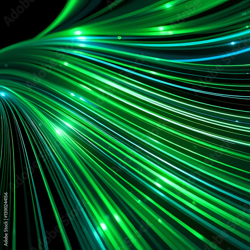 Vibrant emerald-green waves dance in fluid motion dotted with tiny luminescent specks — Olas verde esmeralda vibrantes bailan en movimiento fluido salpicadas de diminutos puntos luminiscentes.
