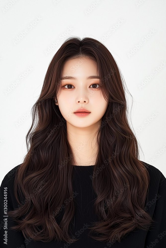 Young Woman with Long Wavy Dark Hair in a Sweater Young Woman with Long Wavy Dark Hair in a Sweater