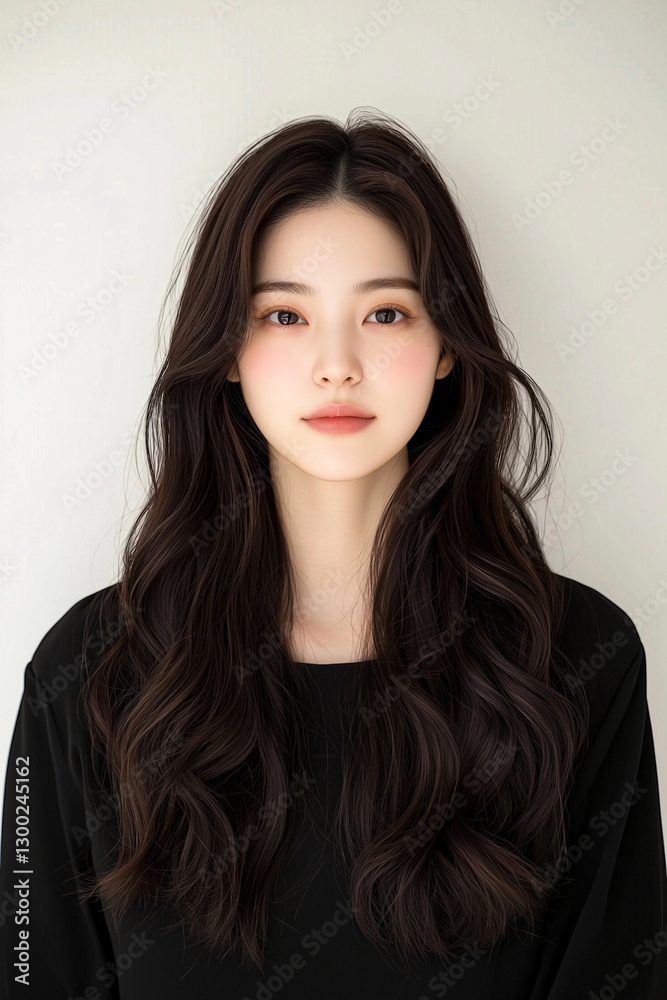 Young Woman with Long Wavy Dark Hair in a Sweater Young Woman with Long Wavy Dark Hair in a Sweater